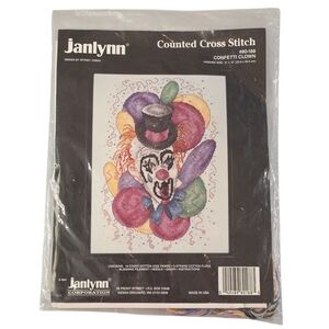 Janlynn Confetti Clown Counted Cross Stitch Kit 80-188 Vintage 1994 USA Sealed